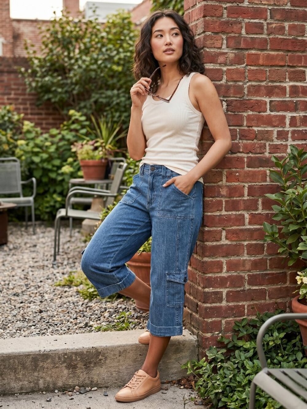 *Living Planet Womens Capri Cargo Jeans Blue Size 6‎ With Utility Pockets